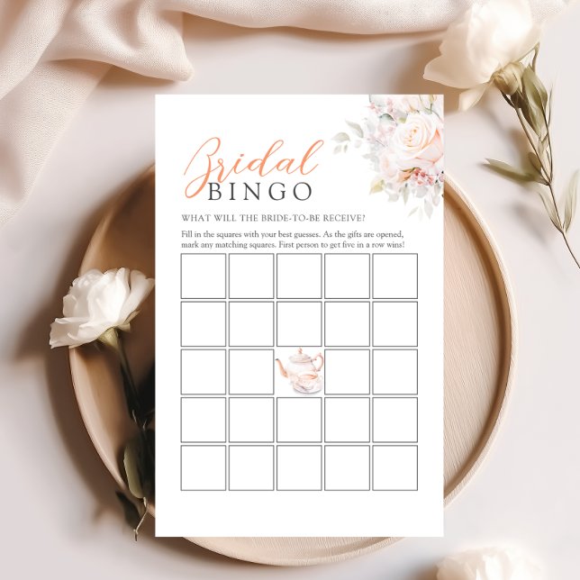 Elegant Rose Tea Party Bridal Shower Bingo Game (Creator Uploaded)