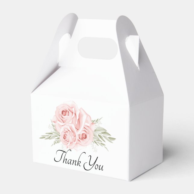 Elegant Rose Thank You Pink Floral Wedding Favour  Box (Front Side)