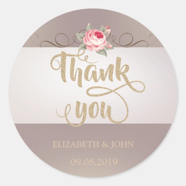 Elegant Rose Thank You  Wedding Sticker (Front)