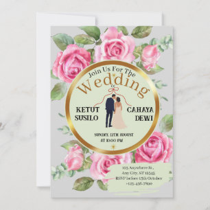 Elegant Rose-Themed Wedding with Bride and Groom Invitation