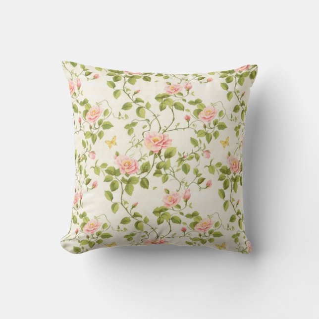 Elegant Rose Vine Flourish Cushion (Front)