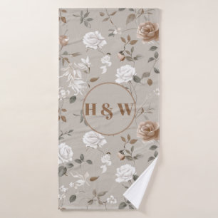 Elegant Rose & Vine Pattern Bath Towel