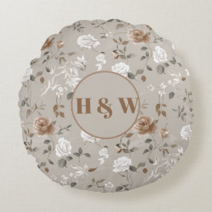 Elegant Rose & Vine Pattern Round Pillow