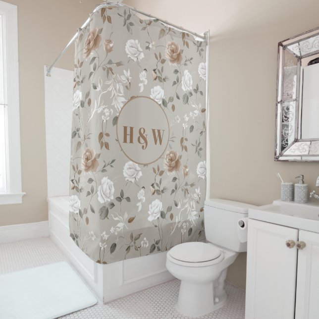Elegant Rose & Vine Pattern Shower Curtain (In Situ)