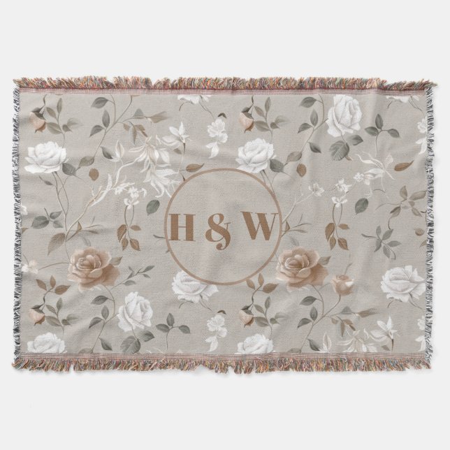 Elegant Rose & Vine Pattern Throw Blanket (Front)