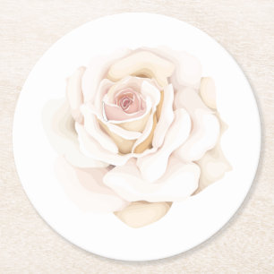 Elegant Rose Watercolor Blush Pink Floral Wedding  Round Paper Coaster
