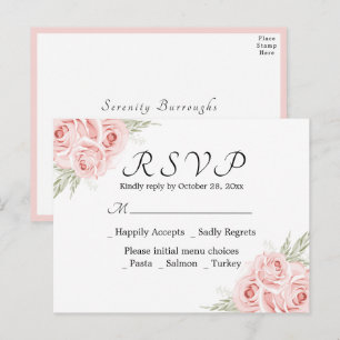 Elegant Rose Watercolor Pink Floral Wedding RSVP Postcard