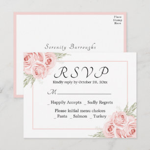 Elegant Rose Watercolor Pink Floral Wedding RSVP Postcard