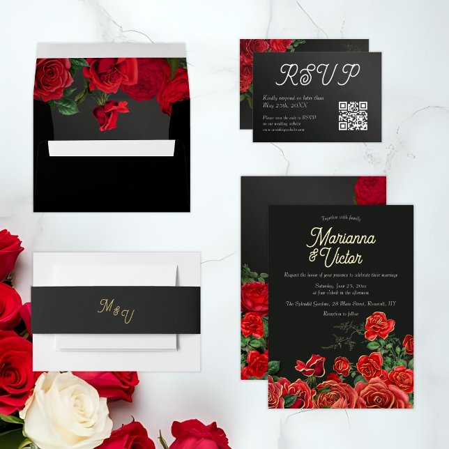 Elegant Rose Wedding Invitation Belly Band (Creator Uploaded)