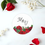 Elegant Rose Wedding Monogram Personalised Classic Classic Round Sticker<br><div class="desc">Un toque final con estilo (with style). This elegant monogram sticker from the Modern y Brillante (Modern Glam) collection adds a simple yet striking detail to your wedding envelopes, favours, or packaging. With bold red florals and customisable initials, it’s the perfect finishing touch para una celebración llena de amor y...</div>