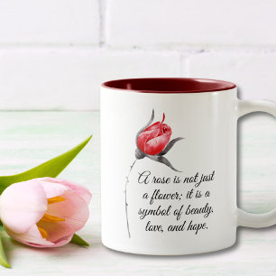 Elegant Rose with Inspirational Quote Two-Tone Coffee Mug