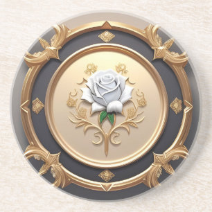 Elegant Rose with Ornate Decorative Frame Coaster