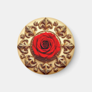Elegant Rose with Ornate Decorative Frame Magnet