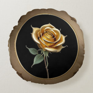 Elegant Rose with Ornate Decorative Frame Round Cushion