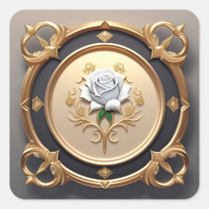 Elegant Rose with Ornate Decorative Frame Square Sticker