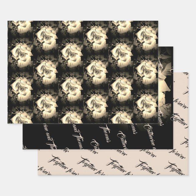 Elegant Rose Wrapping Paper Flat Sheet Set of 3 (Set)