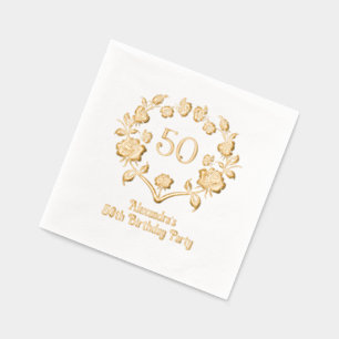 Elegant Rose Wreath Frame Birthday Party Foil Napkins