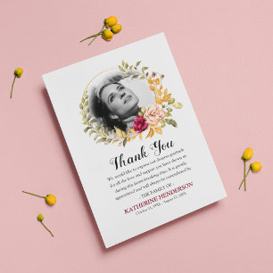 Elegant Rose Wreath Photo Sympathy Memorial Thank You Card