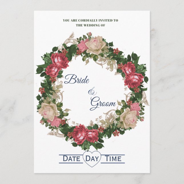 Elegant Rose Wreath Wedding Invite (Front)
