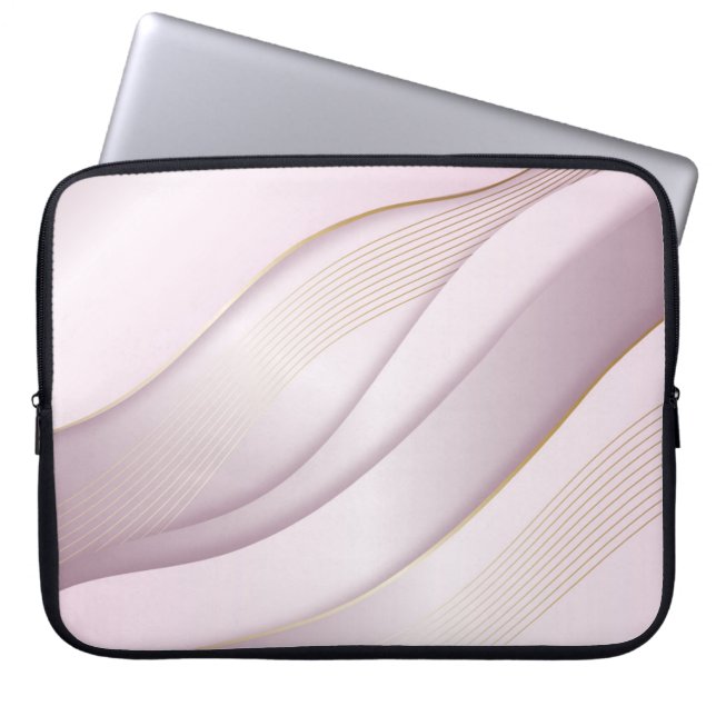 Elegant Rosegold Wavy Lines Texture Laptop Sleeve (Front)