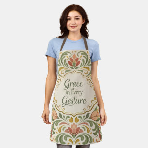Elegant Rosemaling Floral Pattern with Quote Apron