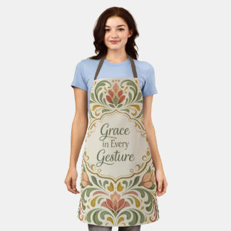 Elegant Rosemaling Floral Pattern with Quote Apron