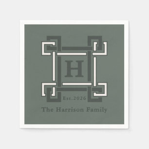 Elegant Rosemary Sage Geometric Monogram Napkin