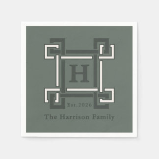 Elegant Rosemary Sage Geometric Monogram Napkin