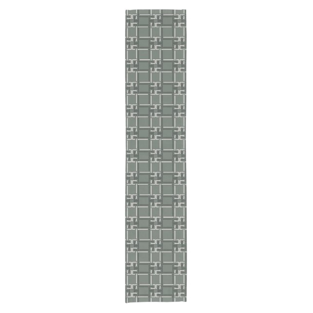 Elegant Rosemary Sage Greek Key Pattern Short Table Runner (Front)