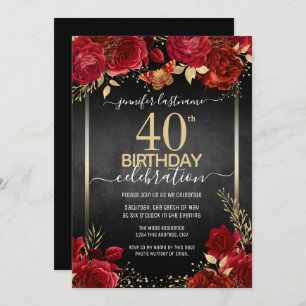 Elegant Roses 40th Birthday Invitation