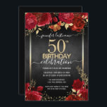 Elegant Roses 50th Birthday Invitation<br><div class="desc">Elegant Faux gold confetti highlights on the top and bottom border. Bright deep red roses with gold floral accents. All text is adjustable and easy to change for your own party needs. Great elegant  birthday template design.</div>