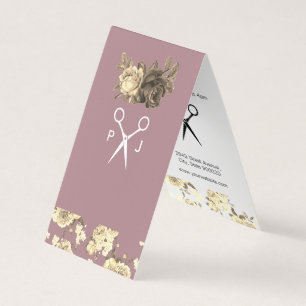 Elegant Roses and Pattern Salon Shears Monogram Business Card