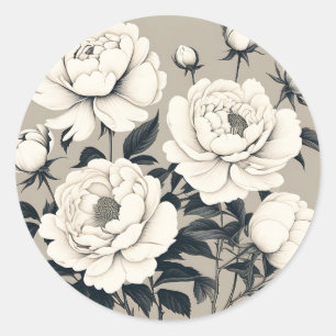 Elegant Roses And Peonies Floral On Cream Classic Round Sticker