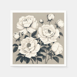 Elegant Roses And Peonies Floral On Cream Napkin