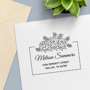 Elegant Roses Bouquet Flowers Frame Address Self-inking Stamp