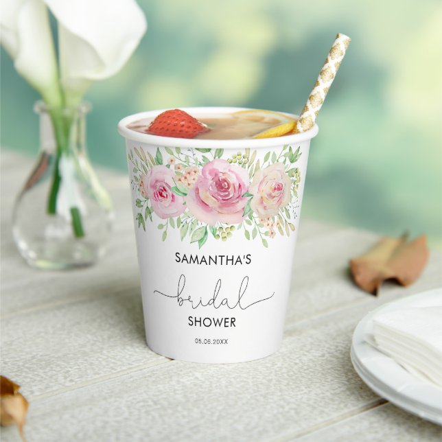 Elegant roses bridal shower paper cups (Insitu)