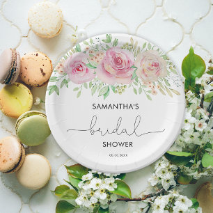 Elegant roses bridal shower paper plate