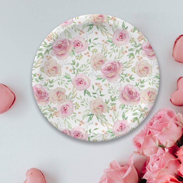 Elegant roses bridal shower paper plate (Creator Uploaded)