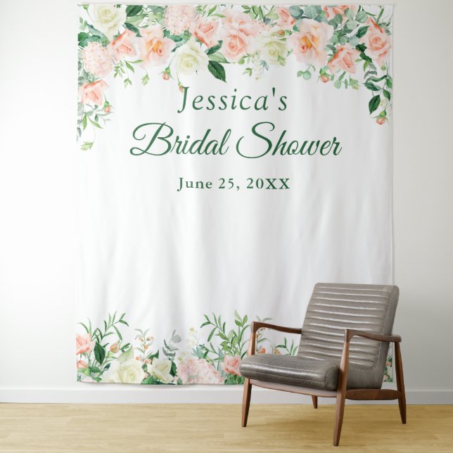Elegant Roses Bridal Shower Photo Booth Backdrop Tapestry (In Situ)
