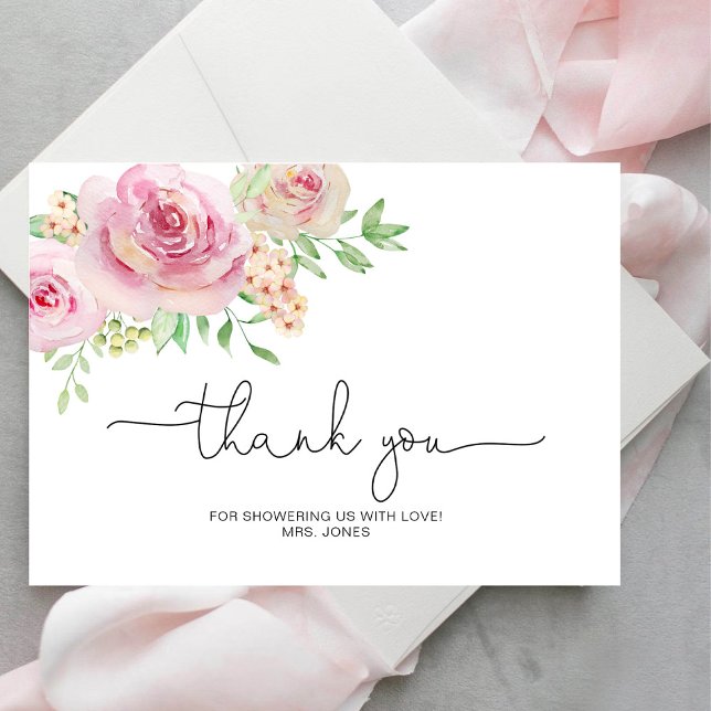Elegant roses bridal shower thank you card (Creator Uploaded)