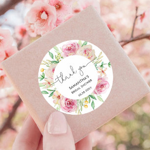 Elegant Roses Bridal Shower Thank You Classic Round Sticker