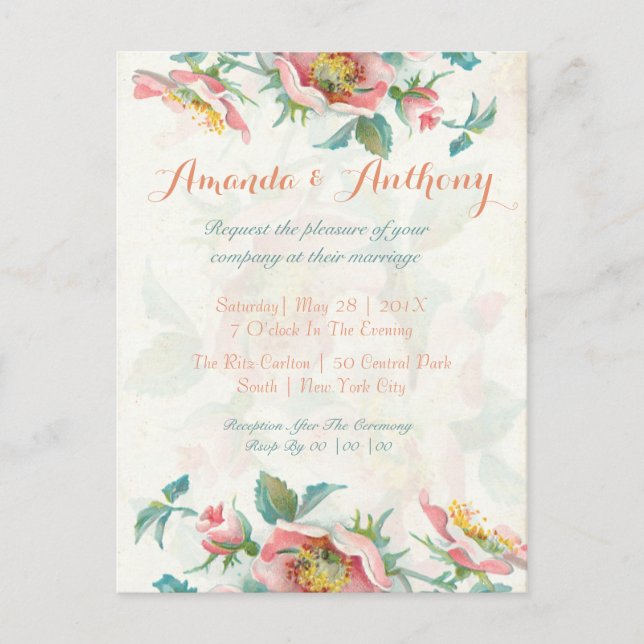 Elegant Roses Budget Wedding Invitation (Front)