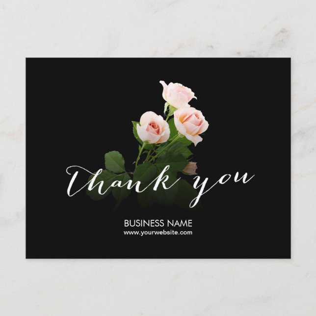 Elegant Roses Calligraphy Business Thank You Postcard (Front)