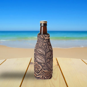 Elegant Roses Carved Wood Bottle Cooler