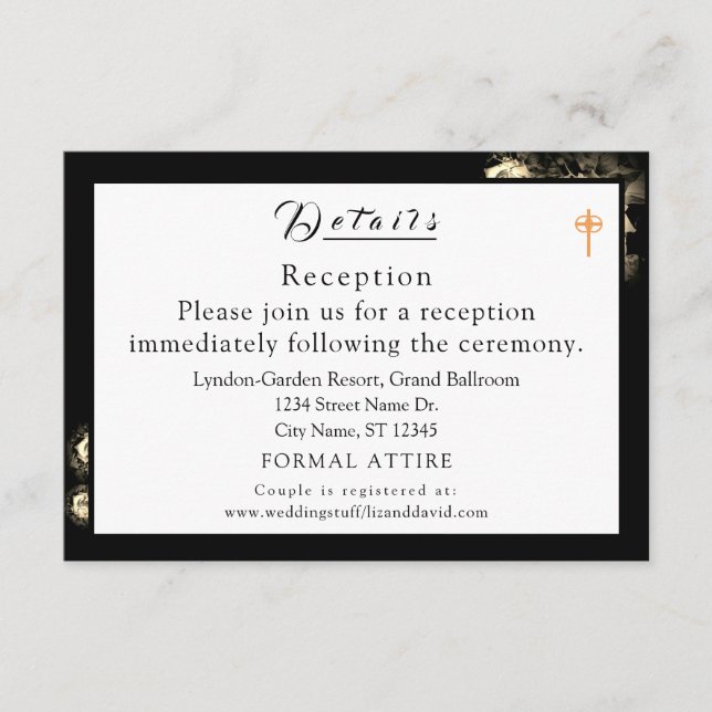 Elegant Roses Catholic Wedding Enclosure Card (Front)