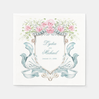 Elegant Roses Crest w/ Bow | Wedding Napkin