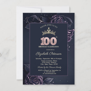 Elegant Roses Dark Gothic 100th Birthday Invitation