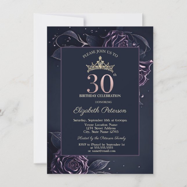 Elegant Roses Dark Gothic 30th Birthday Invitation (Front)