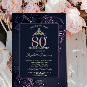 Elegant Roses Dark Gothic 80th Birthday Invitation