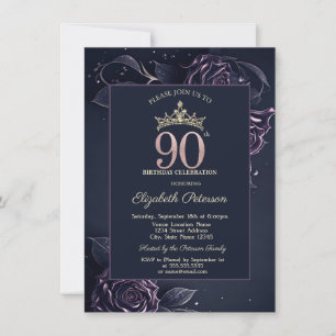 Elegant Roses Dark Gothic 90th Birthday Invitation